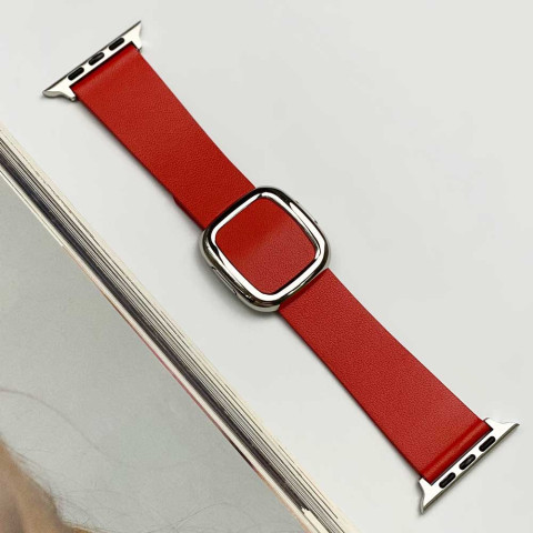 Шкіряний ремінець Modern Buckle Leather на Apple Watch 42/44/45mm Silver/Red Шкіряний ремінець Modern Buckle Leather на Apple Watch 42/44/45mm Silver/Red